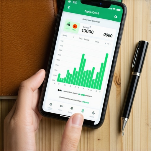 Person tracking credit score growth on phone and notebook.