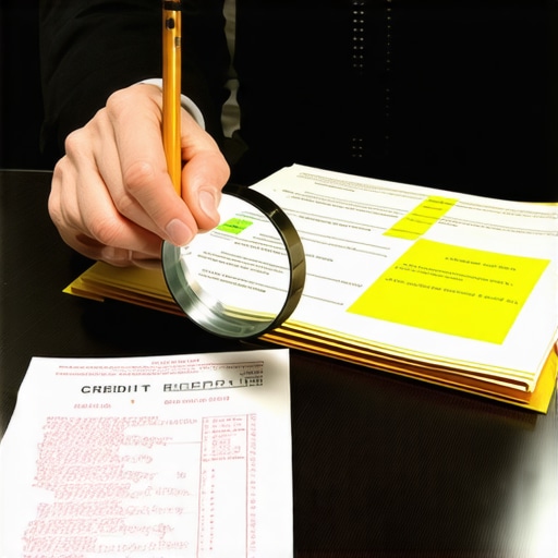 A person using a magnifying glass to audit a credit report for errors and ghost debts.