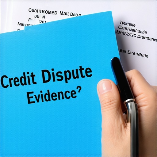Certified mail receipts and an evidence log folder for credit repair documentation.