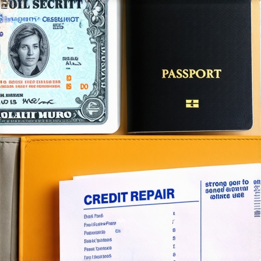 Essential Identification Documents for Credit Dispute Close-up of a dossier with identification documents needed to win a credit dispute against bureaus.