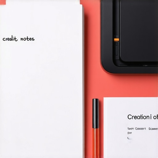A desk with a notebook, scanner, and highlighted paper credit report for manual credit monitoring.