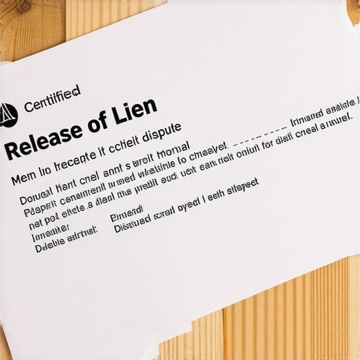 Certified mail receipt and lien release document lying on a desk ready for a credit dispute.