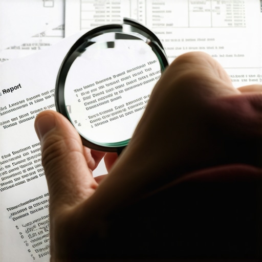 A person uses a magnifying glass to check for errors and red flags on a potential scam debt collection letter.