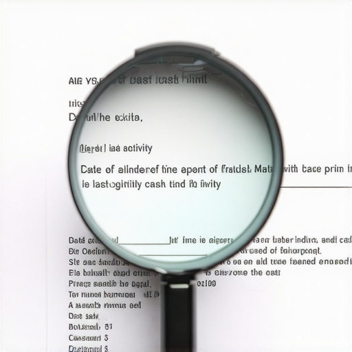 A magnifying glass focusing on specific dates and balances on a credit report document to show detail.