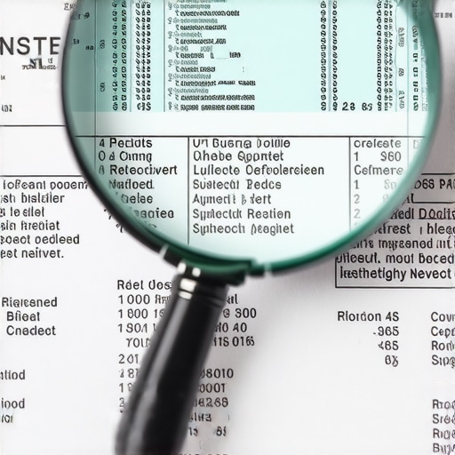 Close-up of a magnifying glass analyzing the fine details of a credit report for accuracy.