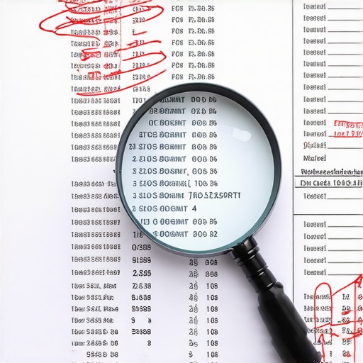 Forensic Analysis of Credit Report Details A magnifying glass focusing on the fine print of a credit report to identify reporting errors and nuances.