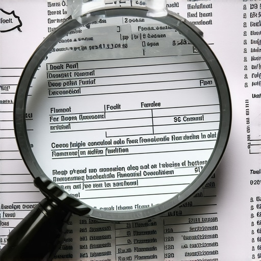 Close-up of a magnifying glass examining a credit report with handwritten annotations.
