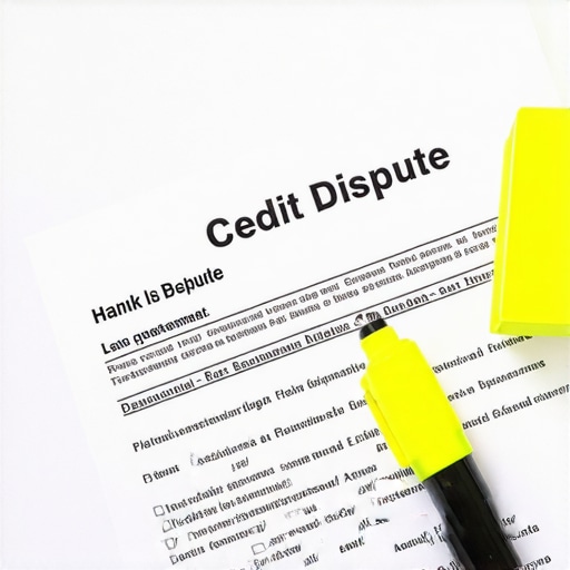 A highlighted bank statement on a desk showing payment proof for a credit dispute