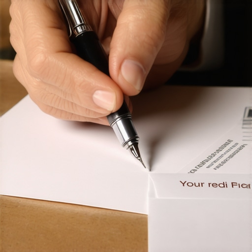 A hand signing a debt validation letter next to a certified mail envelope.