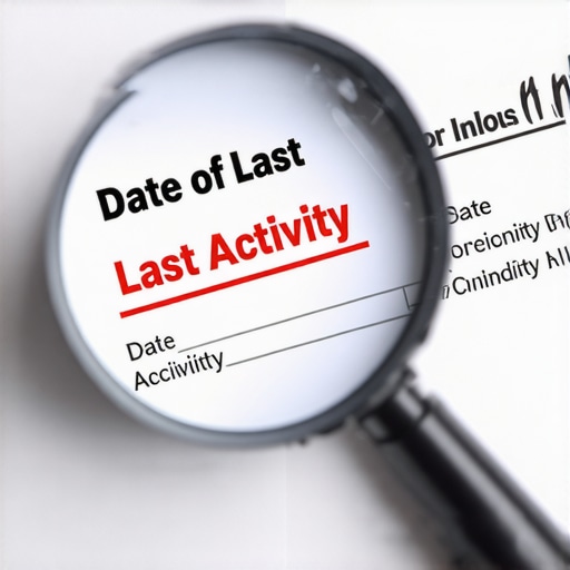 A magnifying glass focusing on the date of last activity on a credit report to highlight potential re-aging errors.
