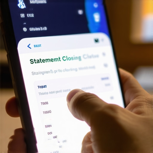 A person using a smartphone to find the statement closing date on a credit card PDF to improve their credit score.