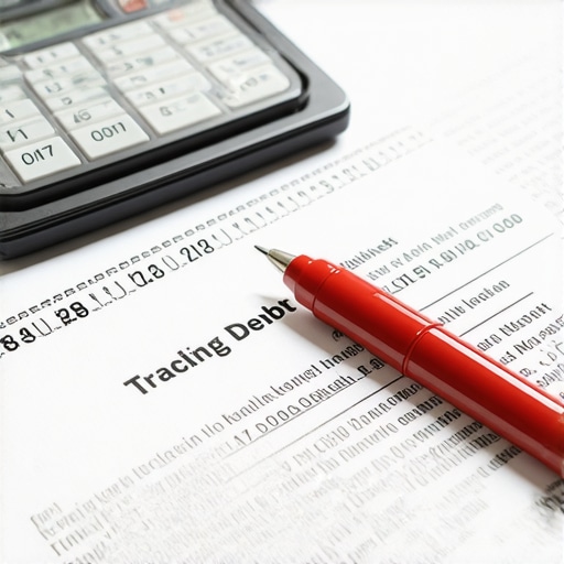 A close-up of a magnifying glass and red pen identifying the date of last activity on a debt document.
