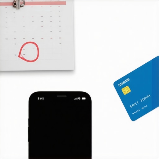 Smartphone showing a credit card balance and a calendar highlighting the reporting date.