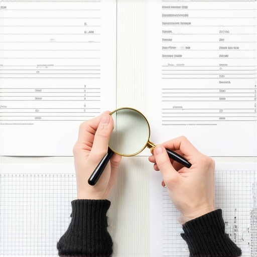 Detailed view of a person auditing credit reports for name change discrepancies