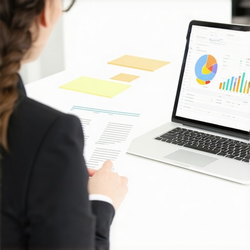 A desk with paper credit reports and a laptop showing financial monitoring graphs for FICO score preservation.