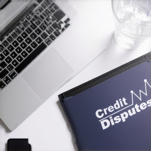 Workspace with tools for tracking credit repair progress and FICO score growth.