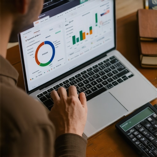 A person auditing their credit report using digital and physical tools to maintain a high FICO score.