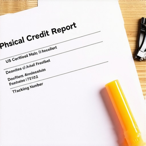A physical credit report on a desk with a magnifying glass and certified mail receipt to represent manual credit repair steps.