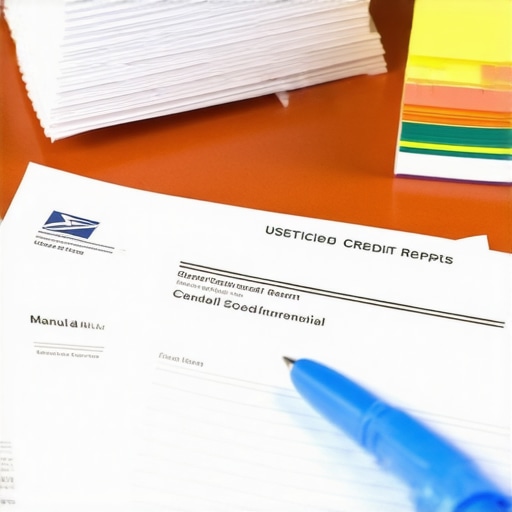 A desk with credit reports and certified mail receipts for fixing a mixed credit file.