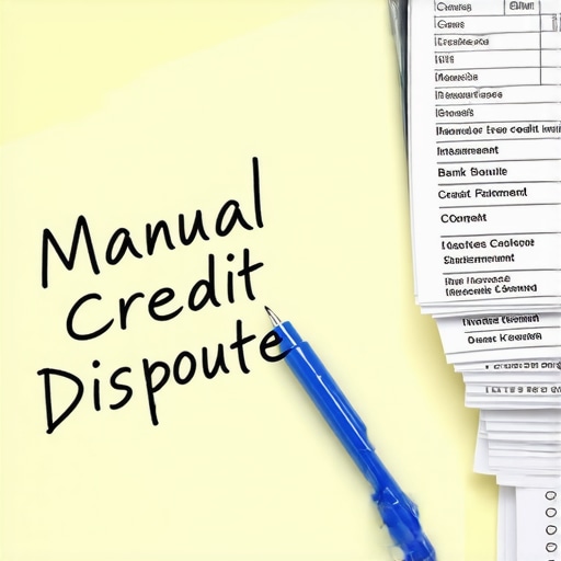 Manual Credit Dispute Setup Handwritten credit dispute letter on a yellow pad with blue ink and bank statements.
