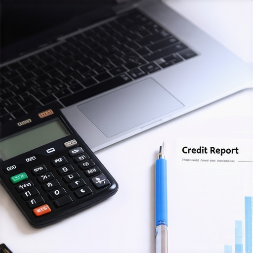 A desk with a handwritten credit dispute log and a laptop showing a credit report