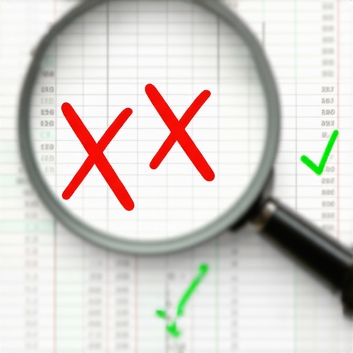 Manual Credit Report Audit Close up of credit report being audited with a magnifying glass
