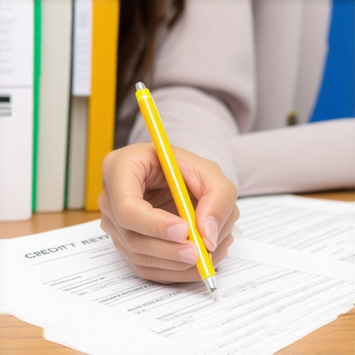 Manual Credit Report Audit for FICO Improvement Person auditing a paper credit report for errors and re-aged debt.