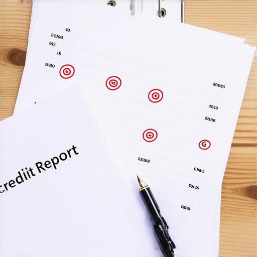 A physical credit report being audited with a red pen and a logbook on a desk.