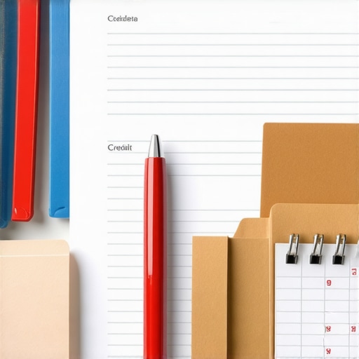 A person manually auditing their credit report with a red pen and a calendar.