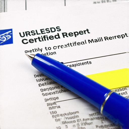 Certified mail receipts and highlighted credit report used for debt verification disputes.