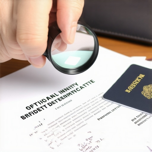Close up of a person reviewing birth certificate and ID for a credit file dispute.