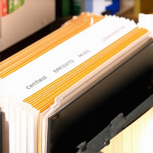 Organizing Your Credit Dispute Paper Trail A physical folder with credit reports and mail receipts for credit repair maintenance.