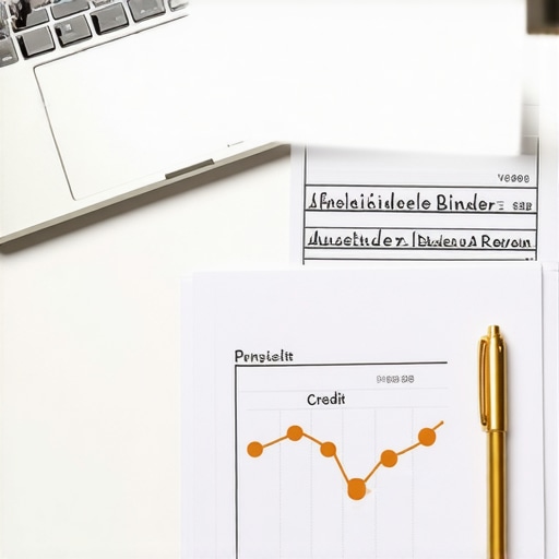 Organizing your credit repair documentation A physical binder and laptop used for monthly credit score maintenance and auditing.