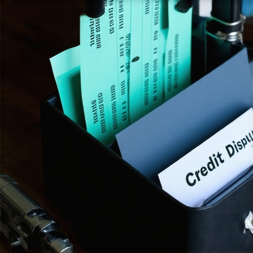 An organized physical folder with certified mail receipts used for documenting credit bureau disputes.