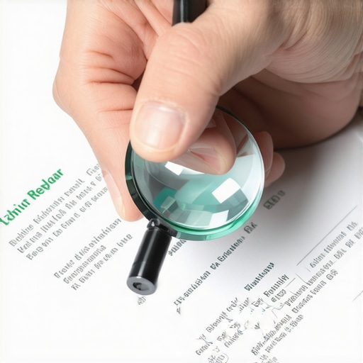 Hand with magnifying glass inspecting credit report details
