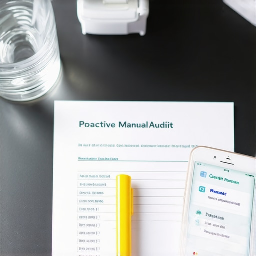 Proactive Credit Audit Setup A desk setup for a manual credit report audit including paper reports and a highlighter.