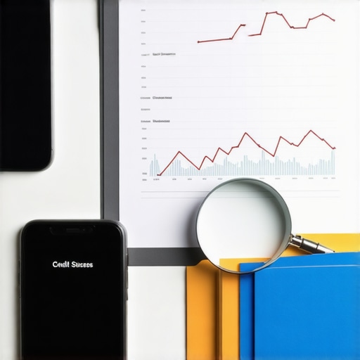 A person auditing their credit report with a magnifying glass and a digital monitoring app on their phone.