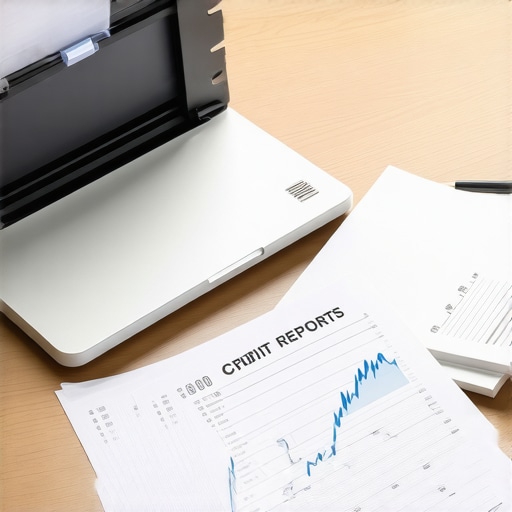 A high-speed document scanner and organized folders symbolizing professional credit score maintenance.