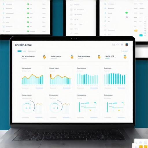 A laptop screen displaying advanced FICO score tracking and credit maintenance tools.