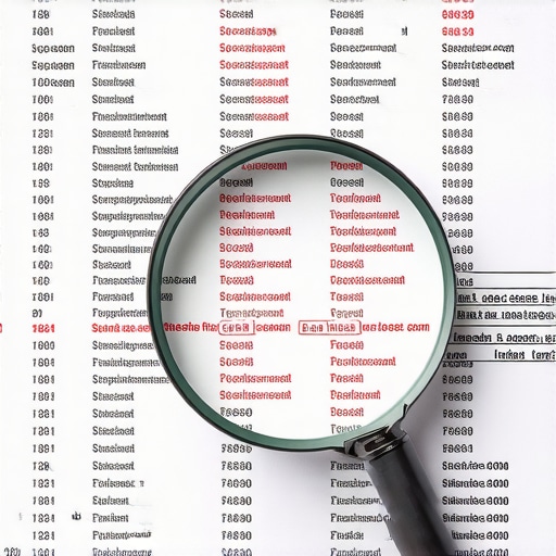 Professional Credit Report Audit and Analysis A magnifying glass analyzing a detailed credit report to find specific reporting errors.