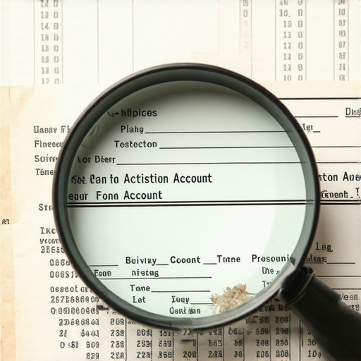 A magnifying glass looking closely at financial data on an old paper report