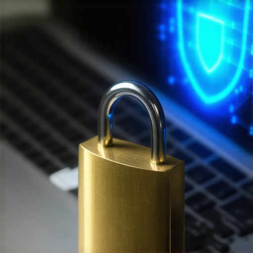 A heavy padlock on a laptop keyboard representing a credit freeze and identity protection.