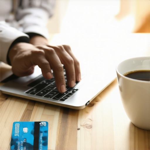 A person setting up auto-pay on a laptop for an old credit card to keep the account active.