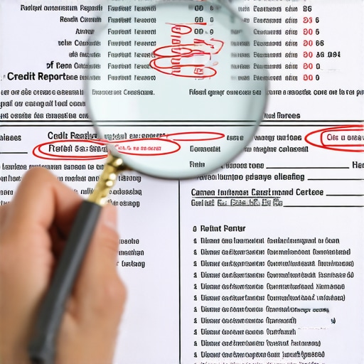 Magnifying glass highlighting specific errors on a FICO credit report for manual dispute analysis.