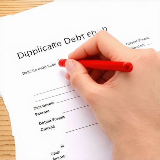 Close up of person marking a duplicate debt on a credit report to fix DTI ratio.