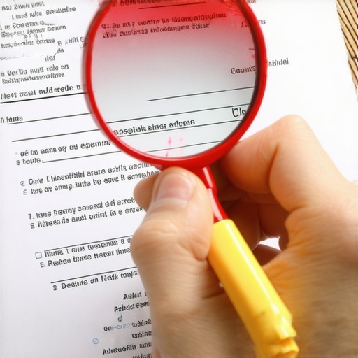 Spotting Identity Errors on a Credit Report A person using a magnifying glass and highlighter to identify errors on a physical credit report.