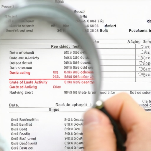 A close-up of a credit report showing a highlighted date error to illustrate the nuance of re-aging debt.