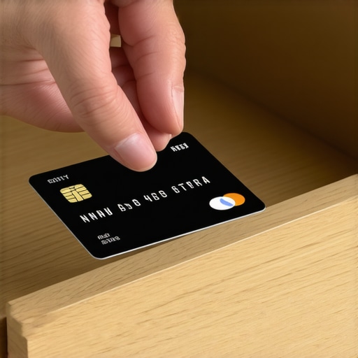 Hand putting a credit card in a drawer to maintain low credit utilization