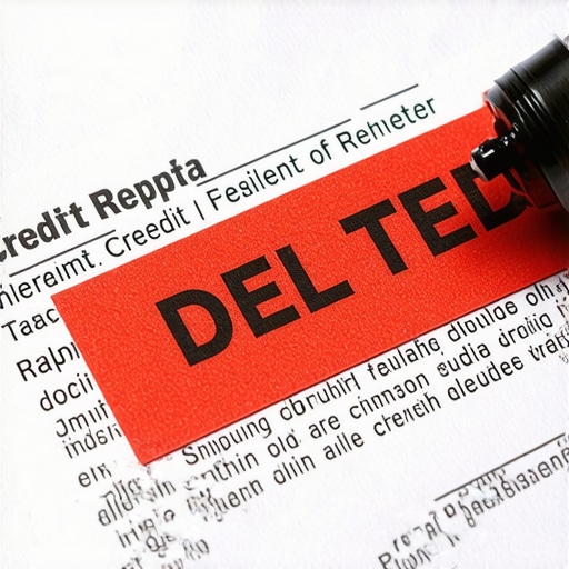 A red deleted stamp on a credit report document showing debt removal.