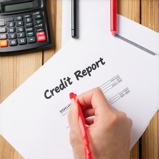 A person highlighting errors on a physical credit report as part of a fraud investigation.